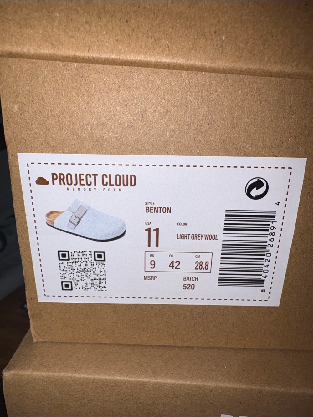 Project Cloud Benton Light Grey Wool Slip-On Clog